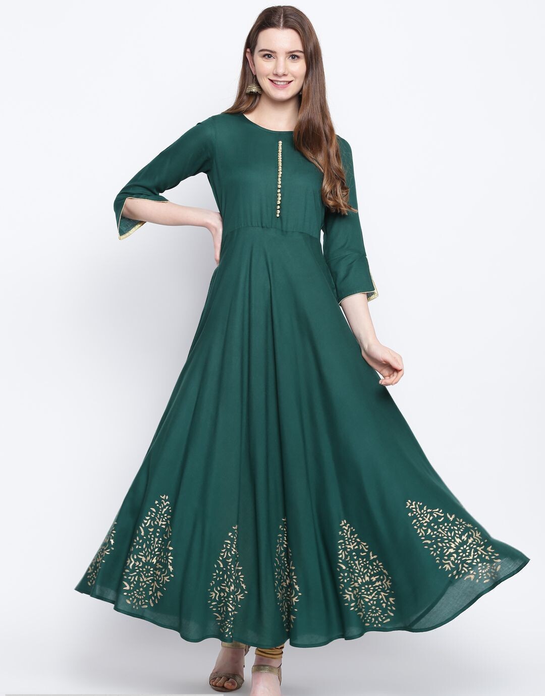 Hand Block Gold Print Rayon Kurta