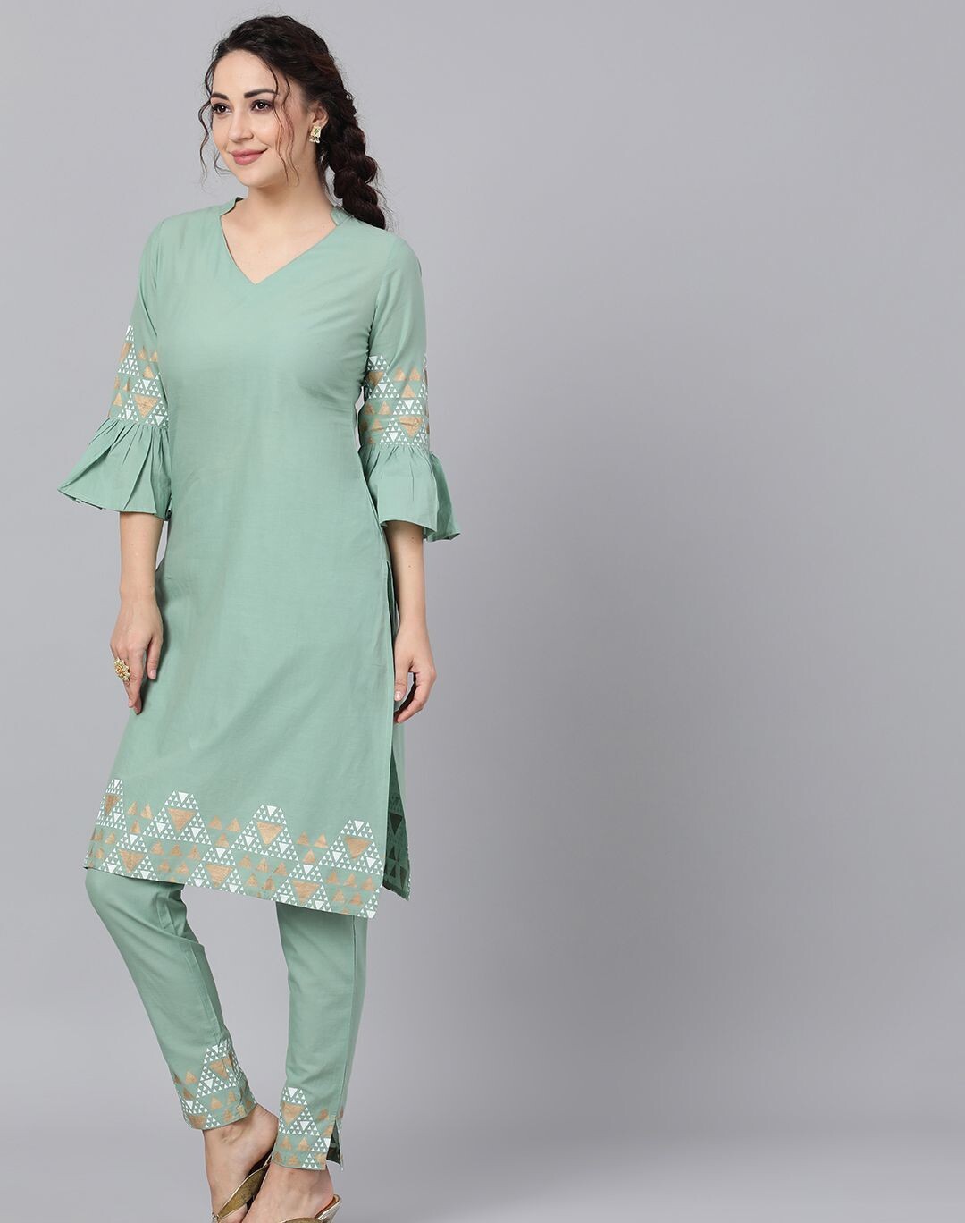 Green Pastel Ruffled Sleeve Kurta
