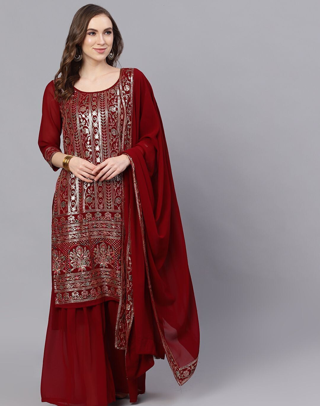 Maroon Kurta with Sharara and Dupatta
