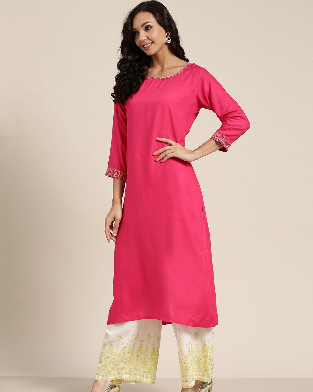 Fuchsia Zari Embroidered Liva Kurta
