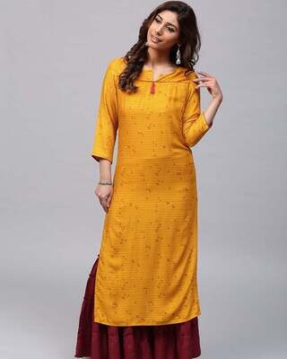 Mustard Yellow Printed Kurta