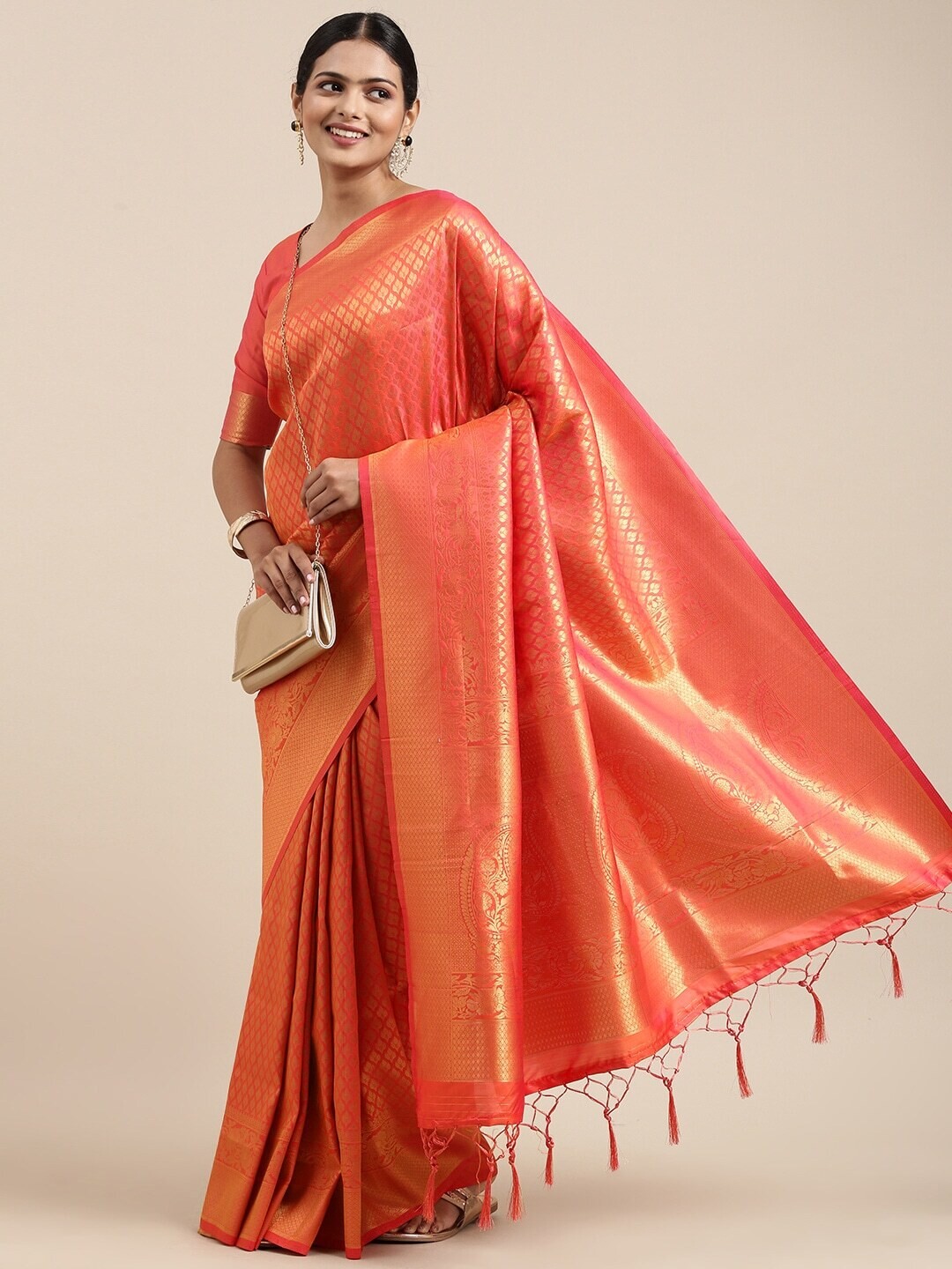 Orange &amp; Gold Banarasi Saree