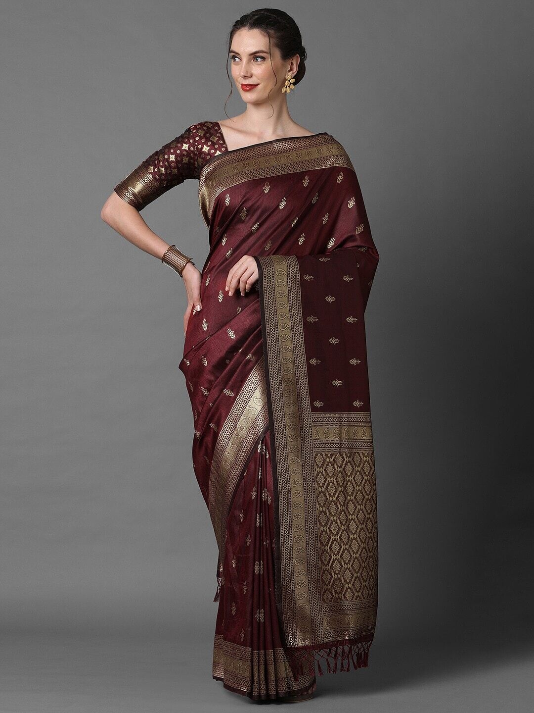 Brown &amp; Gold Banarasi Saree