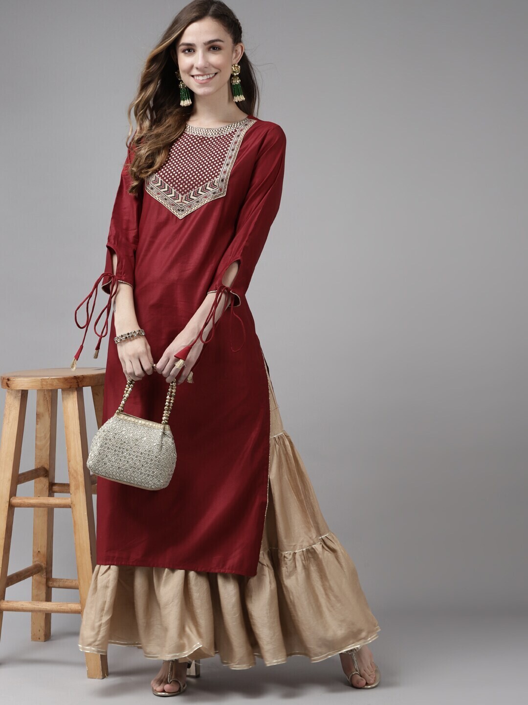 Maroon Yoke Design Liva Kurta