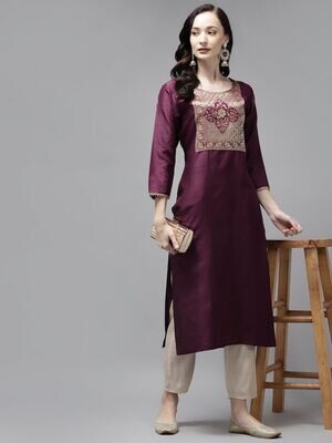 Burgundy Floral Yoke Design Kurta