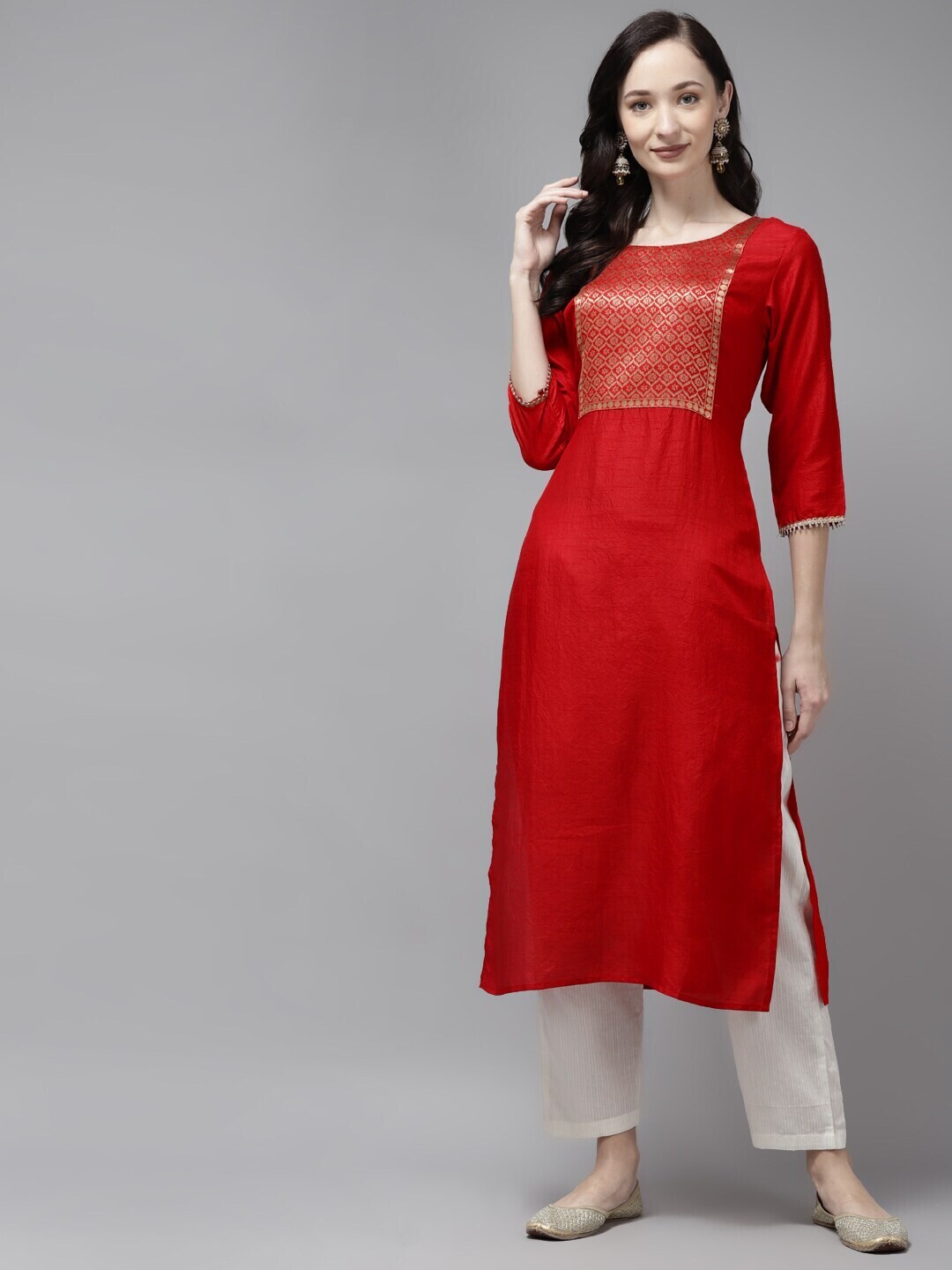 Red Floral Yoke Design Kurta