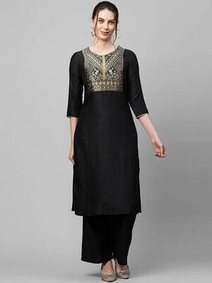 Black &amp; Gold Yoke Design Kurta