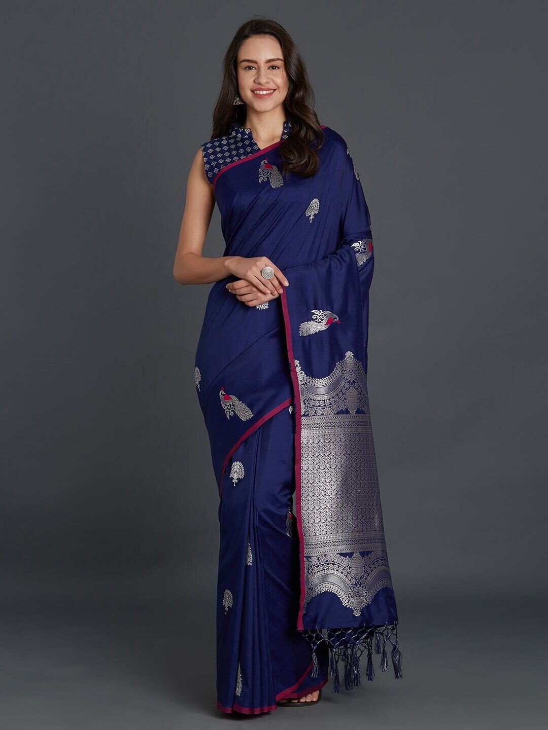 Navy Blue Banarasi Saree