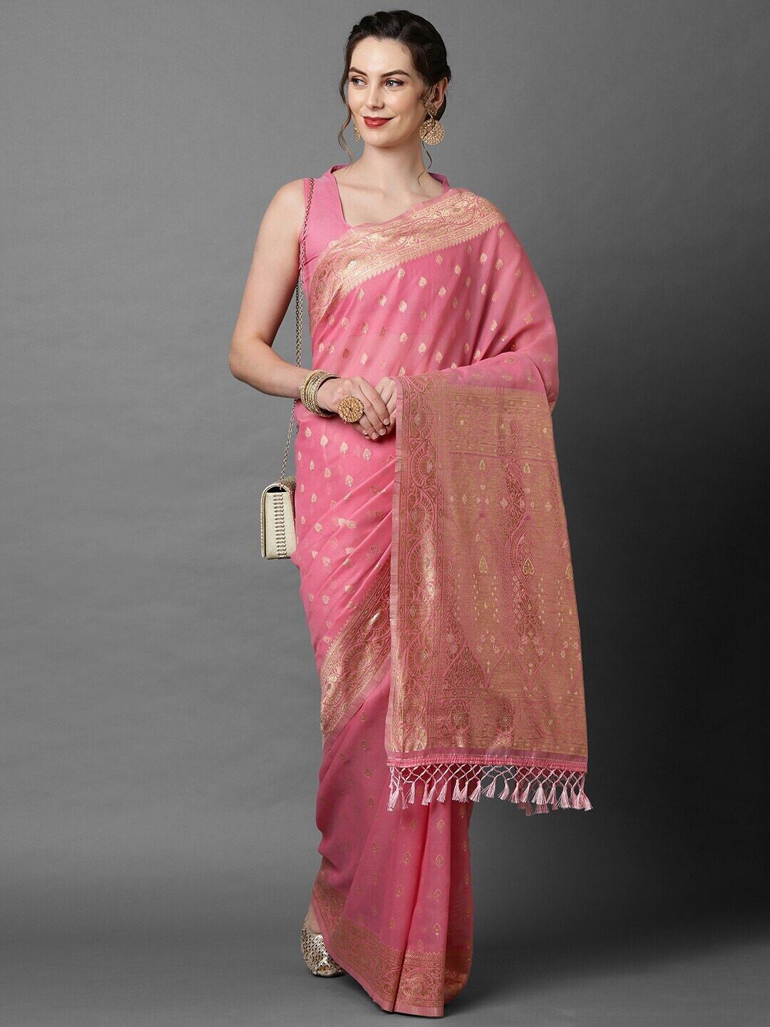 Pink &amp; Gold Banarasi Saree