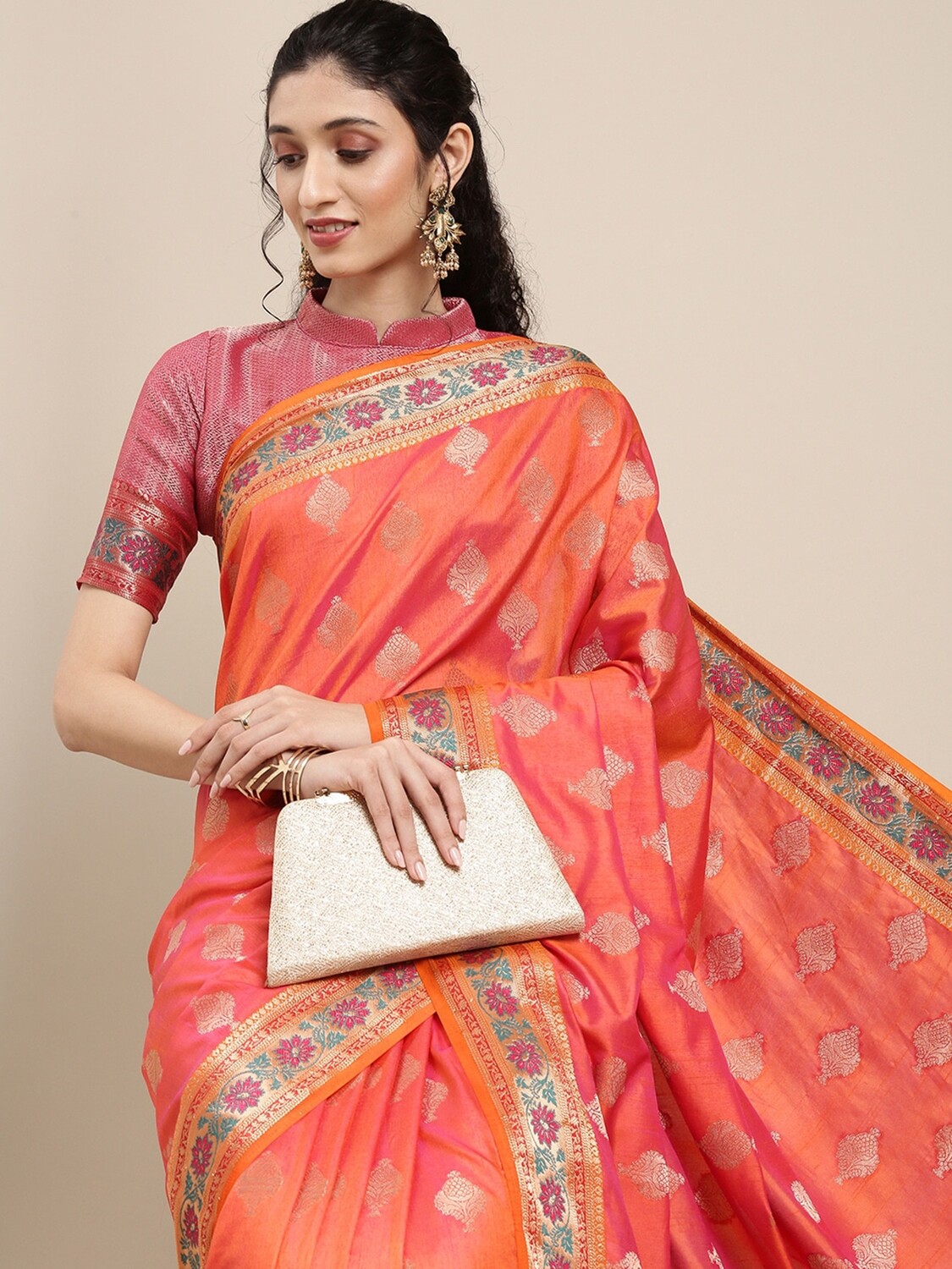 Orange Party Wear Silk Saree