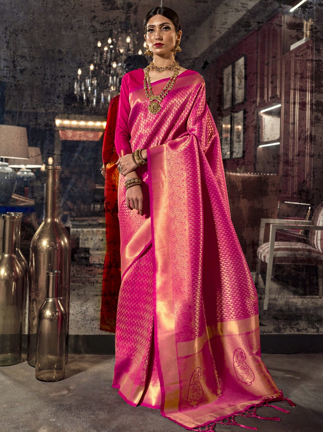 Pink Soft Silk Designer Saree