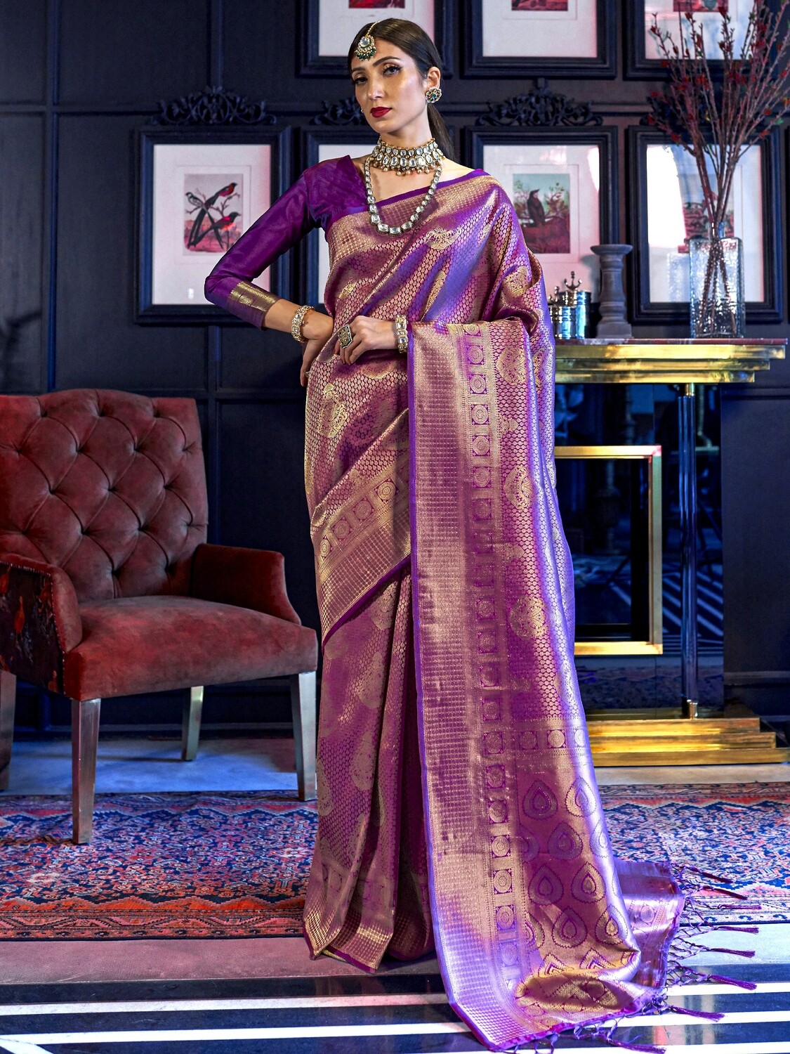 Purple Soft Silk Designer Saree