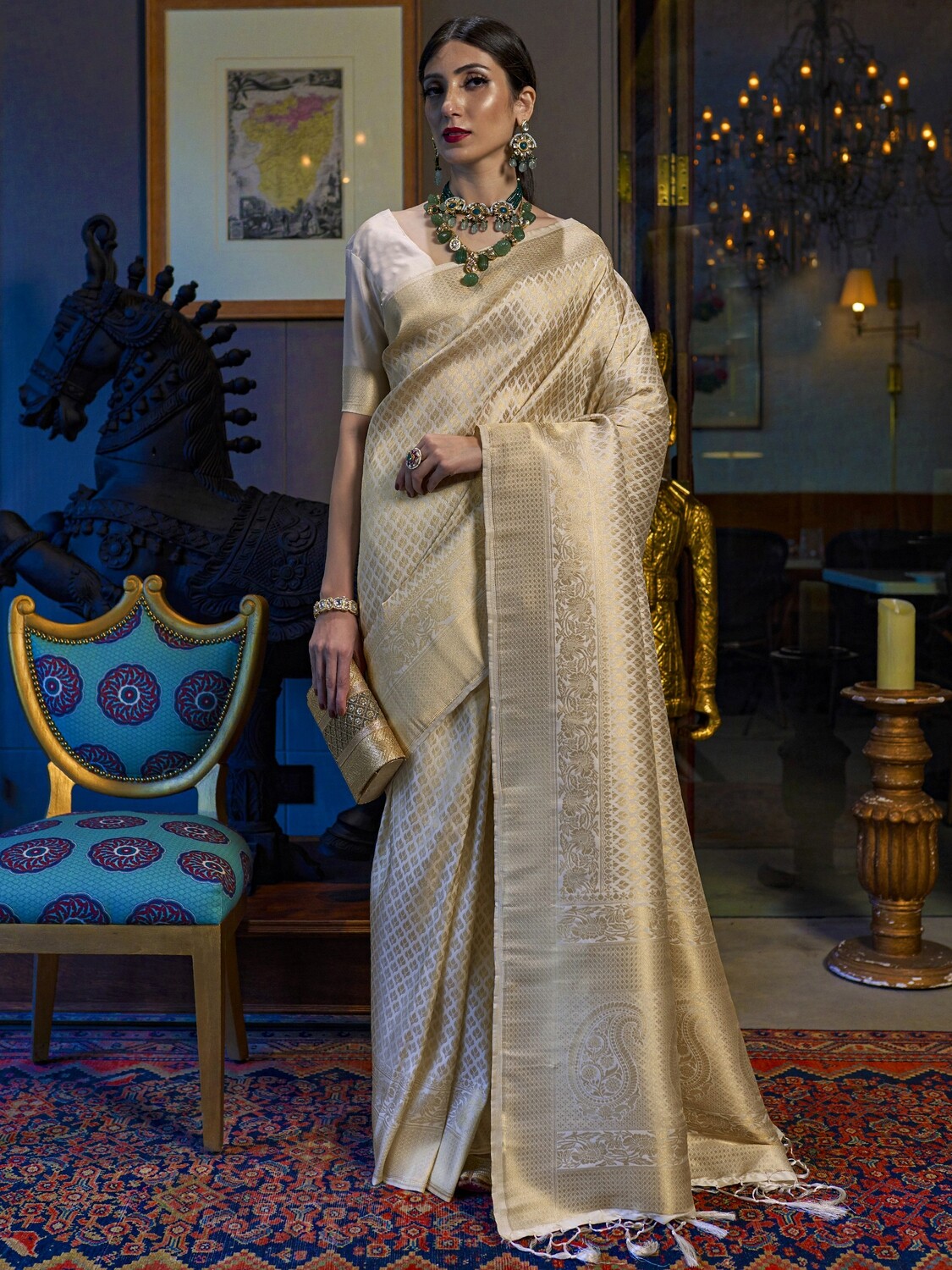 Beige Soft Silk Designer Saree