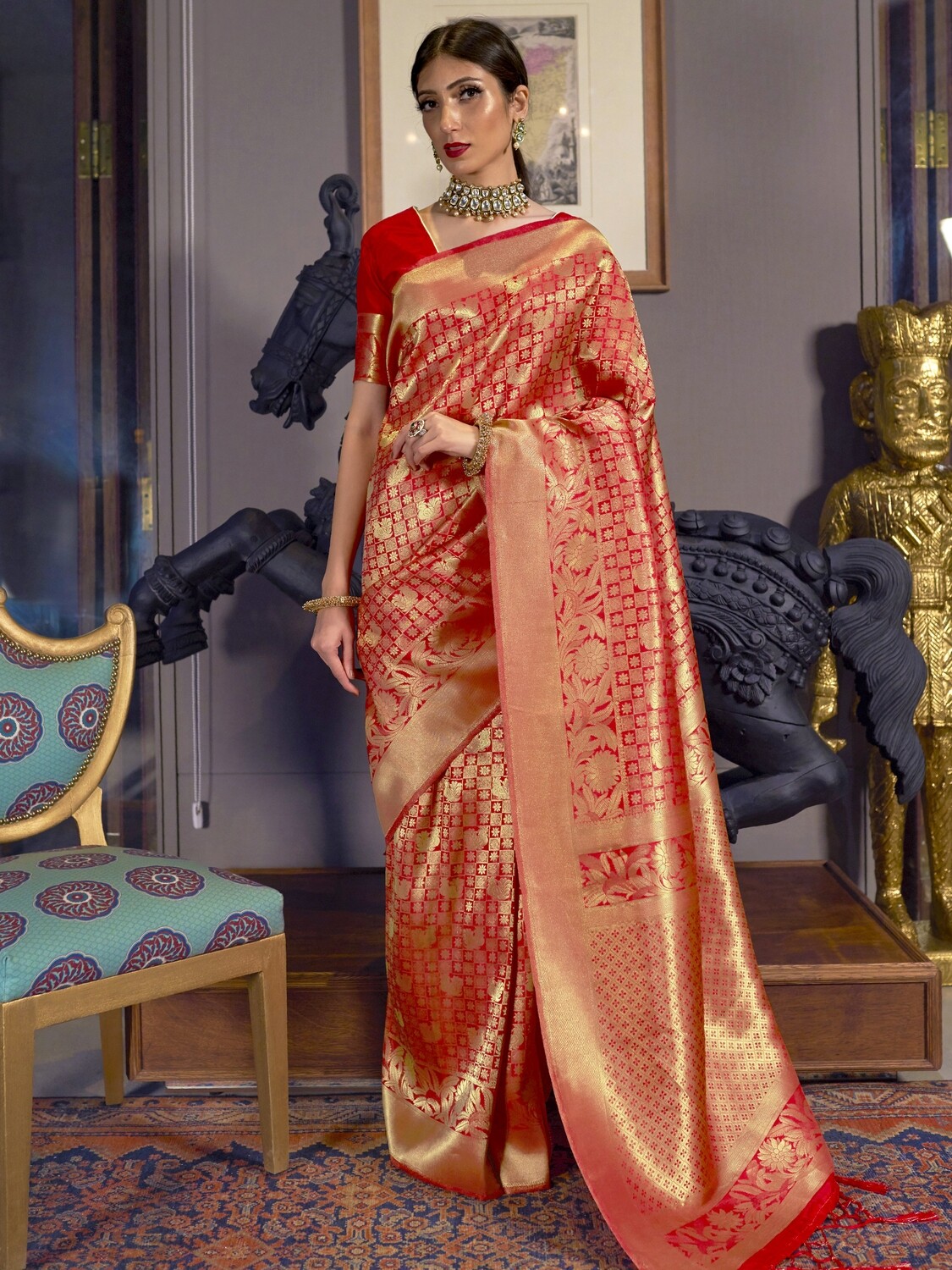 Red Soft Silk Designer Saree