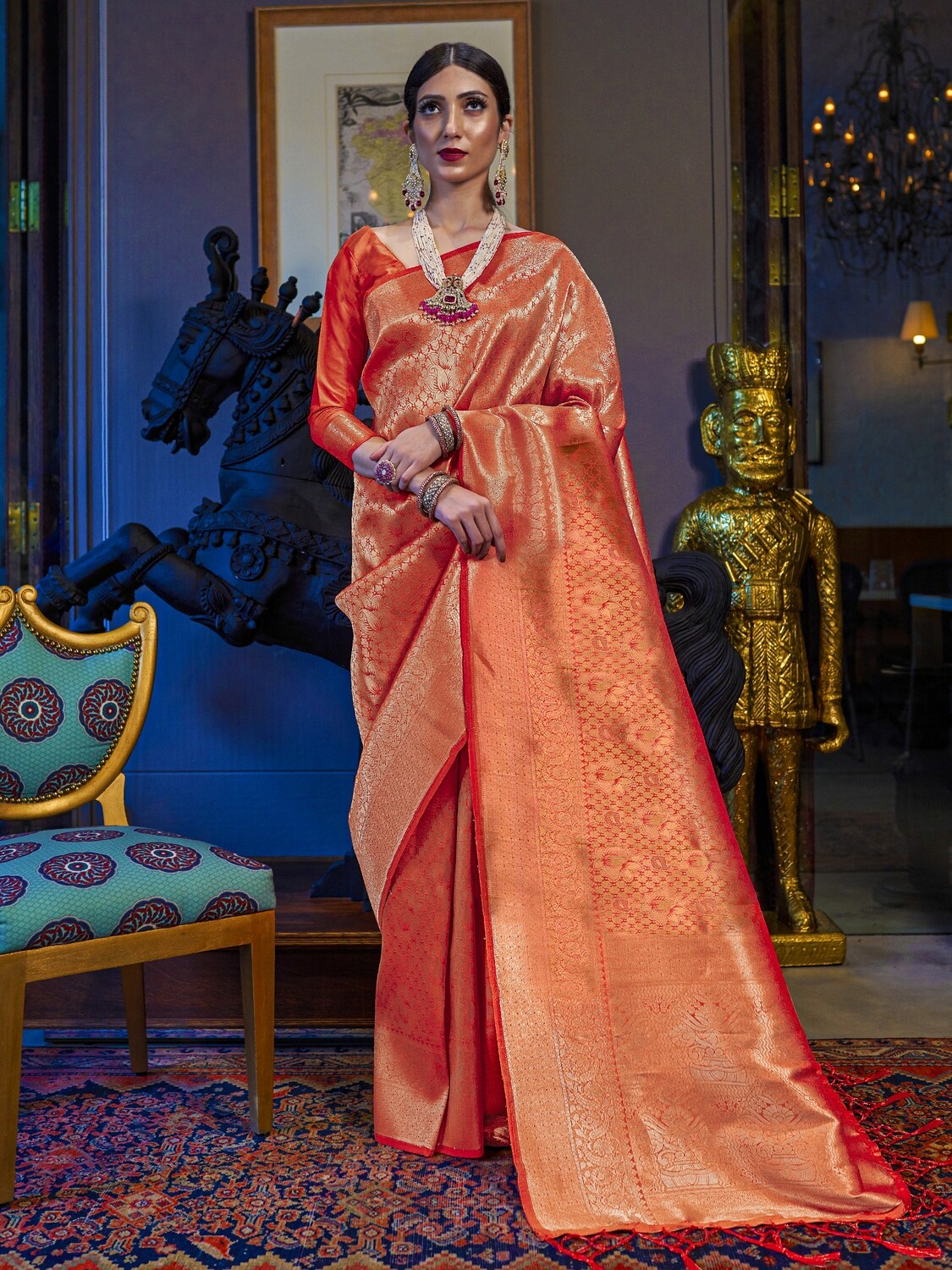 Orange Soft Silk Designer Saree