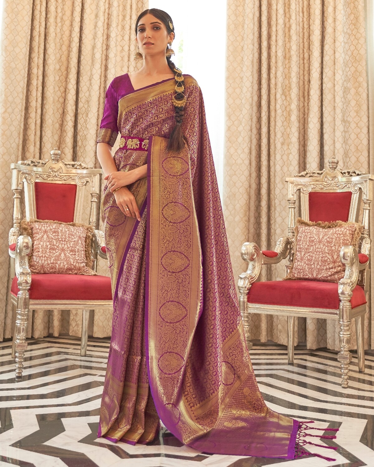 Purple Handloom Silk Saree