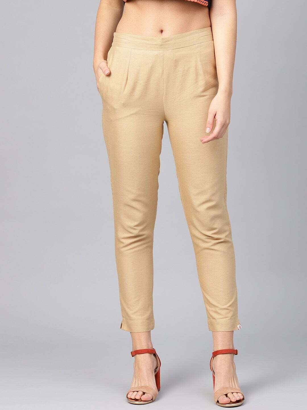 Gold Cotton Flex Solid Slim Fit Pant/Slim Pant