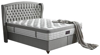 Elvin Ottoman by Homelee - Grey Linen | Dark Blue