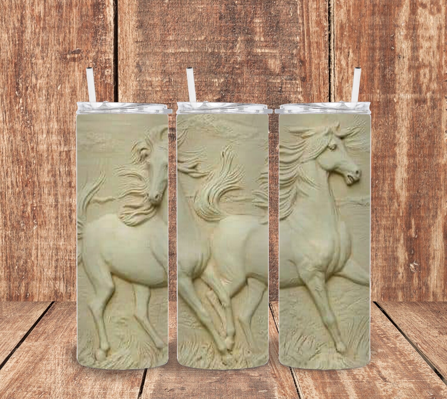 3 D White Horse Tumbler