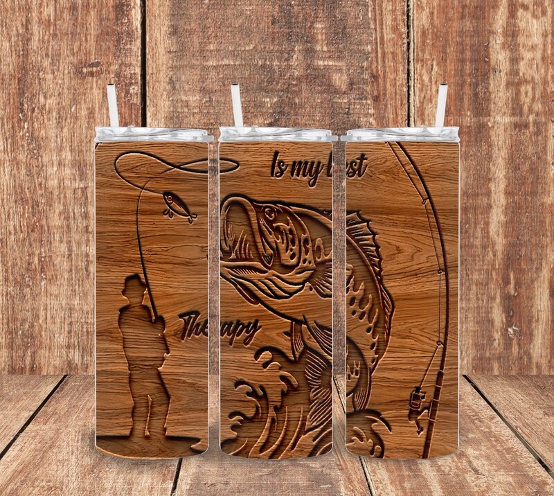 Fishing is my Therapy Wood Carving Tumbler