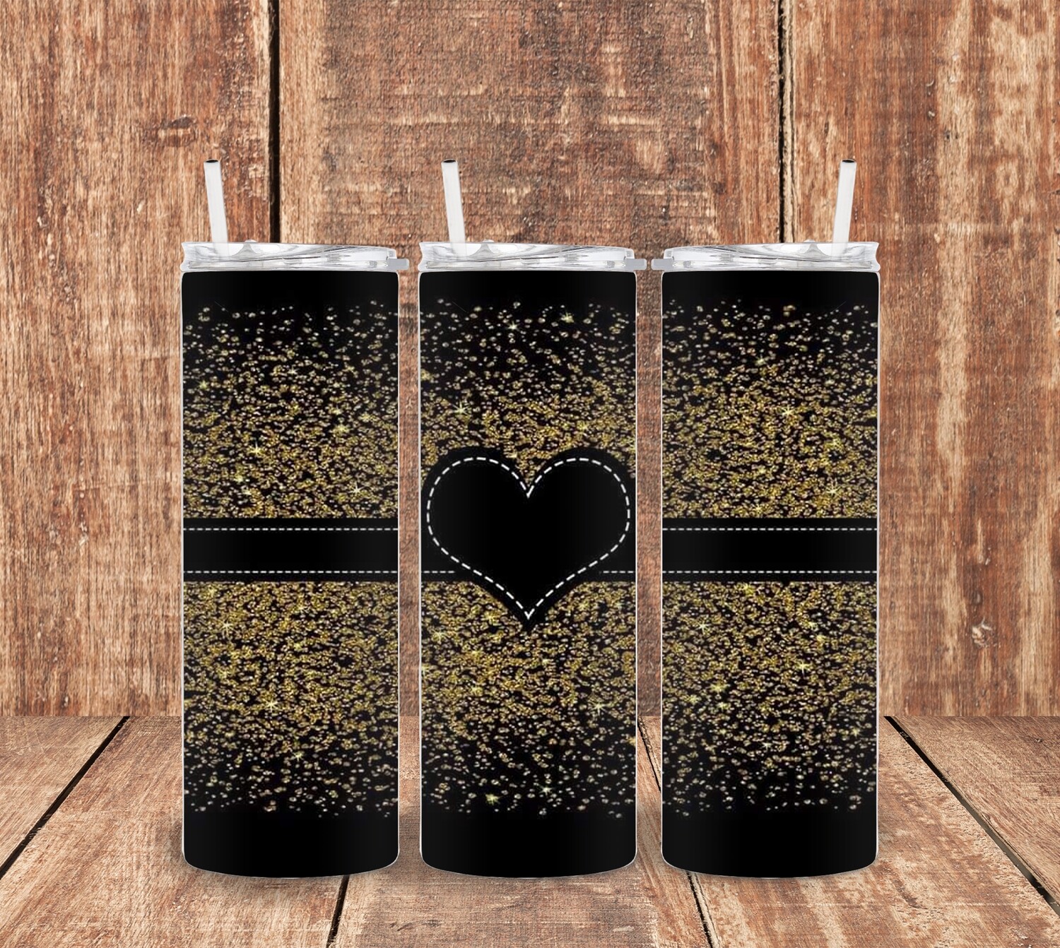 Black and Gold Glitter Heart Tumbler