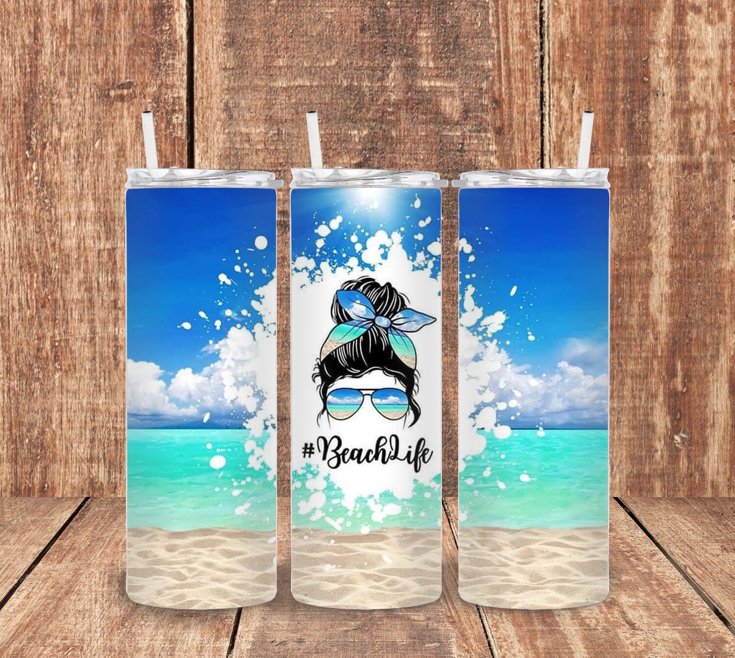 Beach Life Mom Bun Tumbler