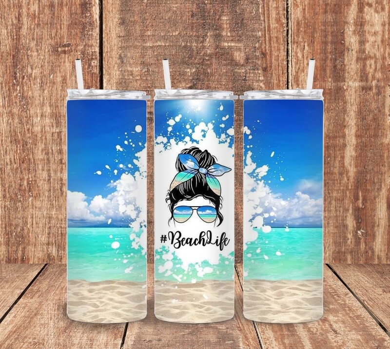 Beach Life Mom Bun Tumbler