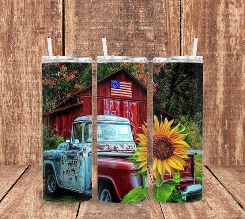 Antique Truck and Barn Tumbler
