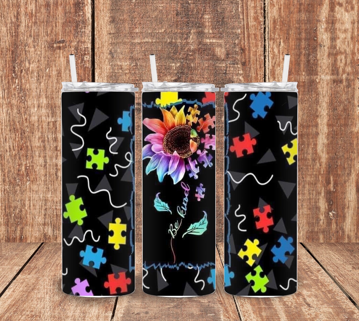 Be Kind Autism Puzzle Piece Tumbler
