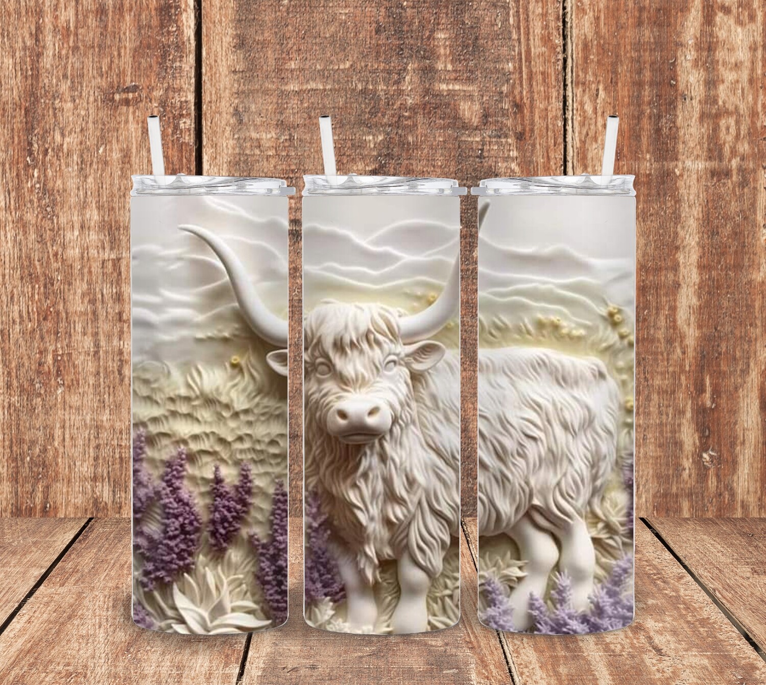 3 D White Highland Cows Tumbler