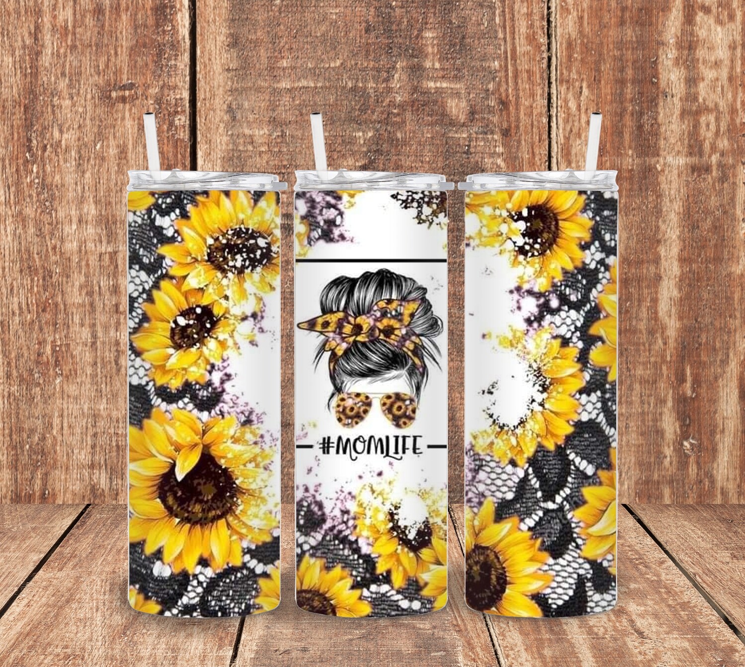 Sunflower and Lace Mom Life Tumbler