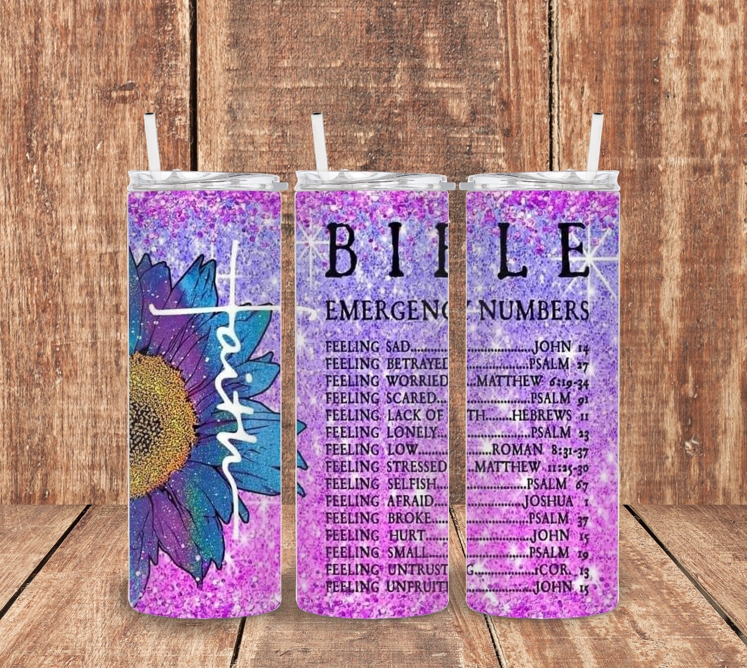 Bible Emergency Numbers Purple Tumbler