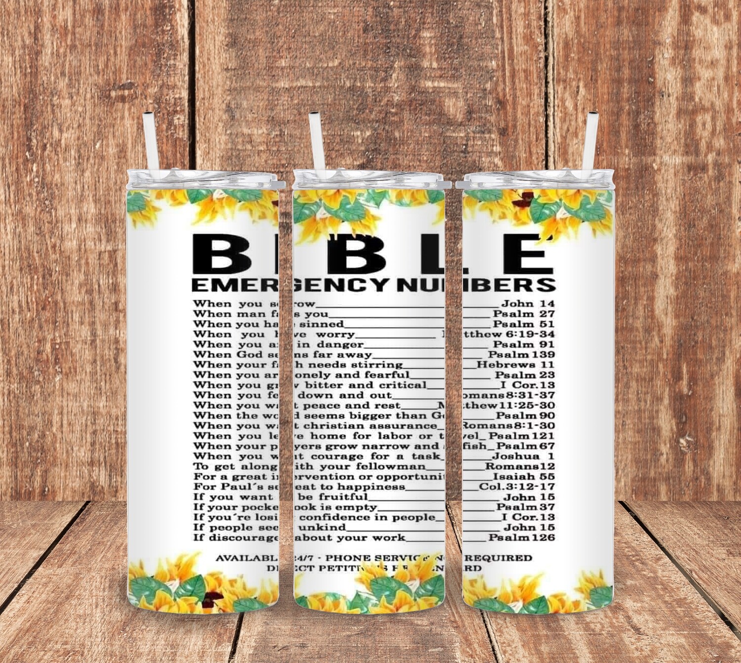 Bible Emergency Numbers Sunflowers Tumbler