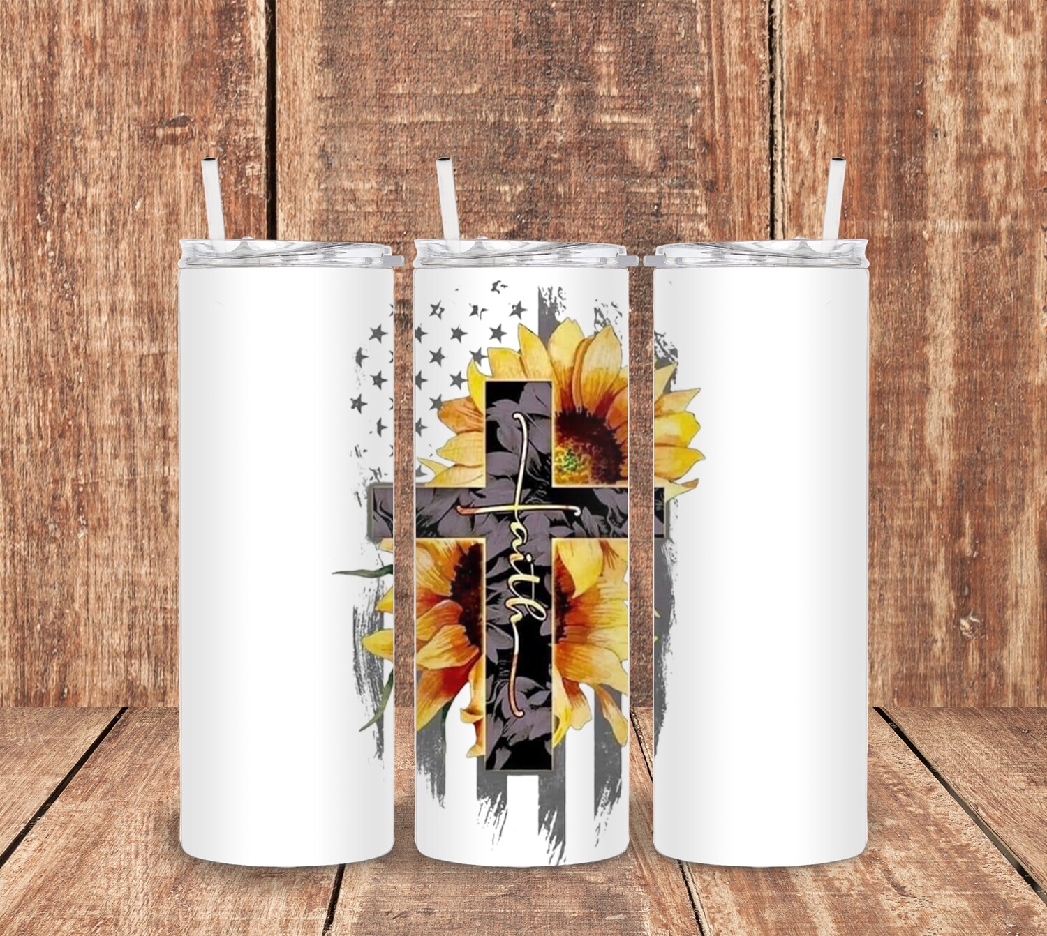 Sunflowers, Flag, and Faith Tumbler