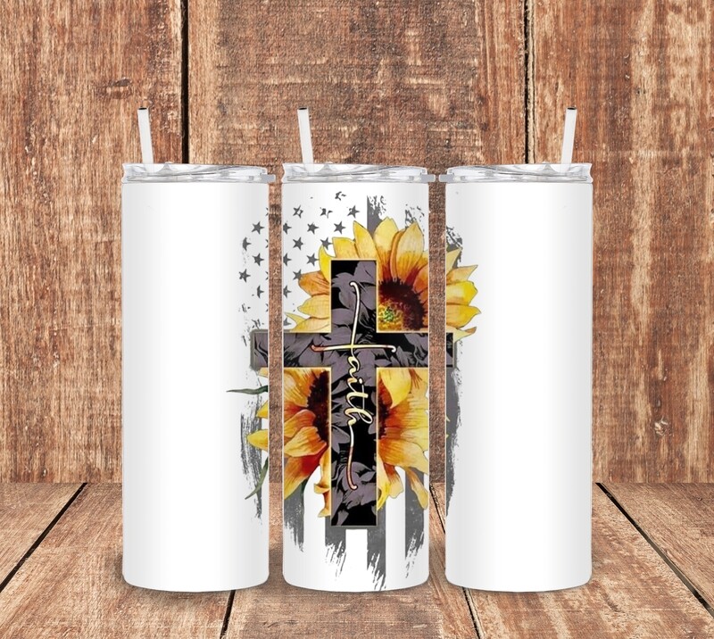 Sunflowers, Flag, and Faith Tumbler