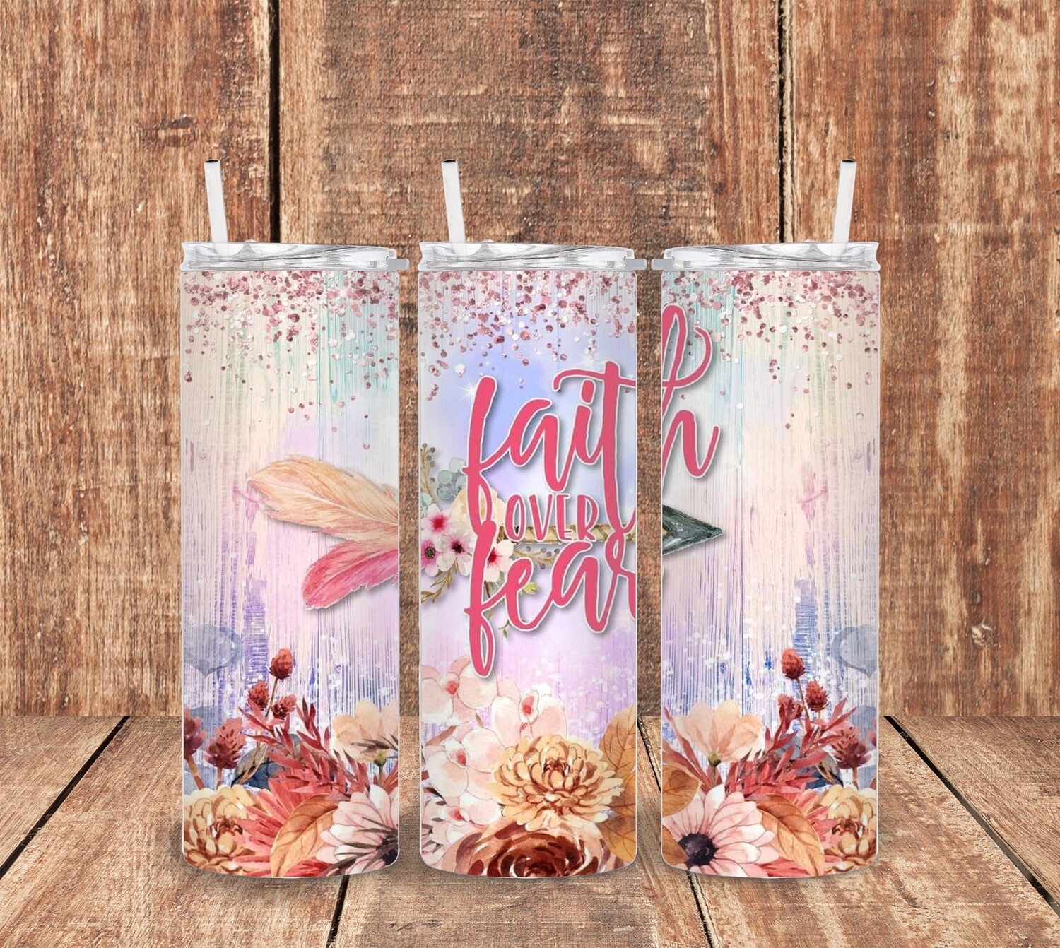 Faith over Fear Flower Tumbler