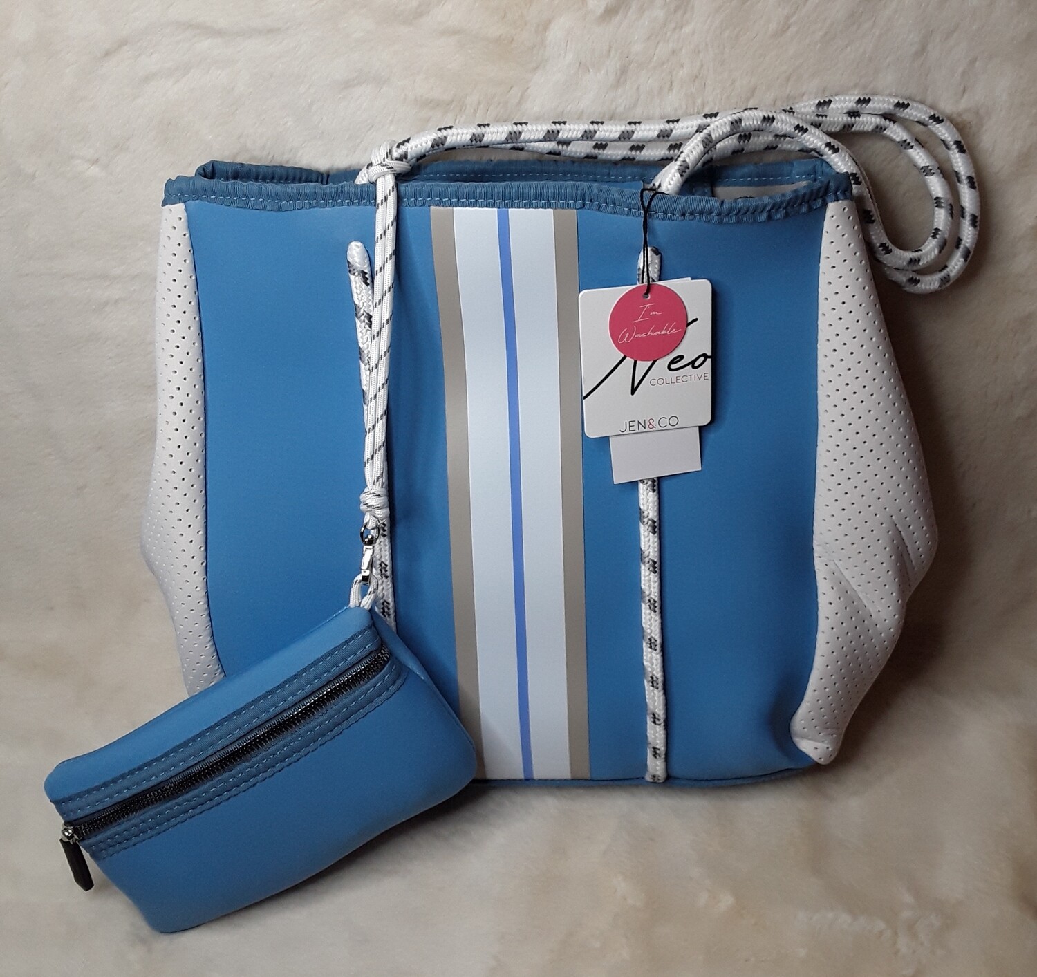 JEN & CO Neoprene Blue Tote Bag