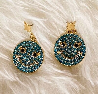 Blue Smiley Face Earrings