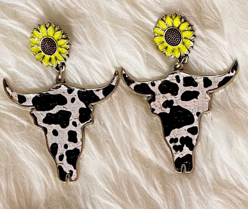 Bullhead Cow Print Sunflower Earrings