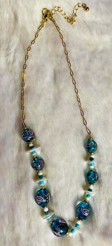 Blue Floral Bead Necklace