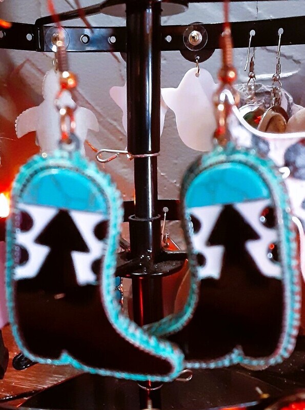 Turquoise Metal Cowboy Boot Earrings