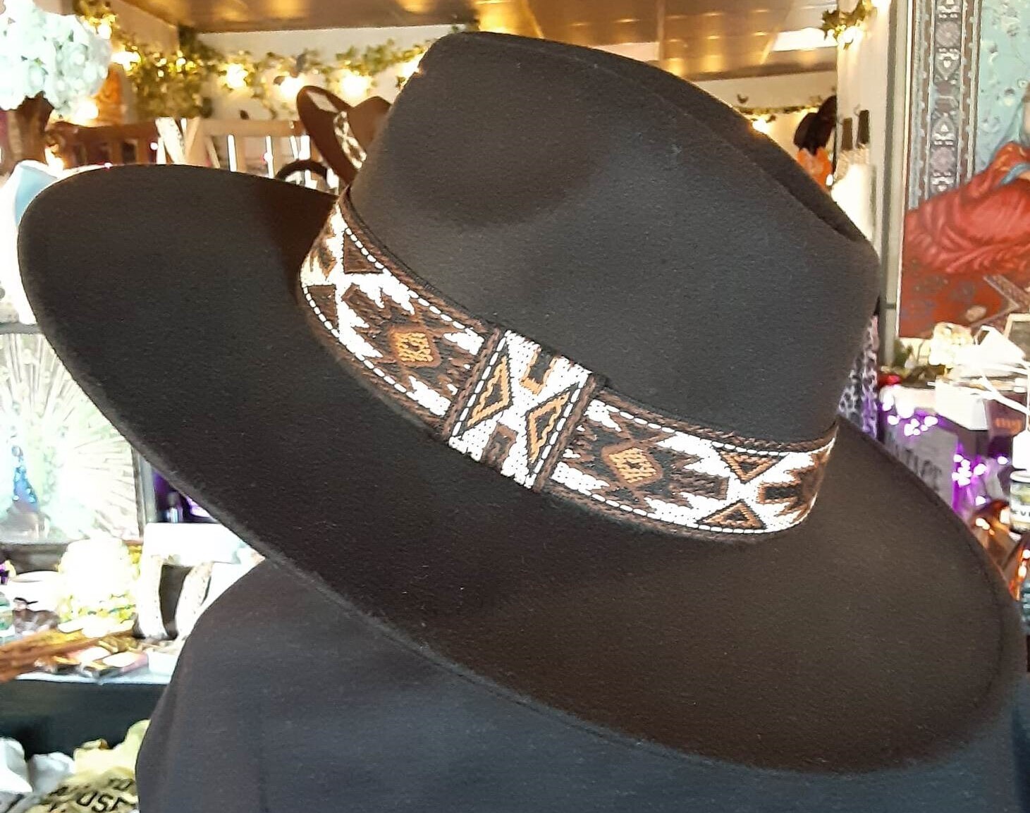 Black Fedora Hat with Aztec Band