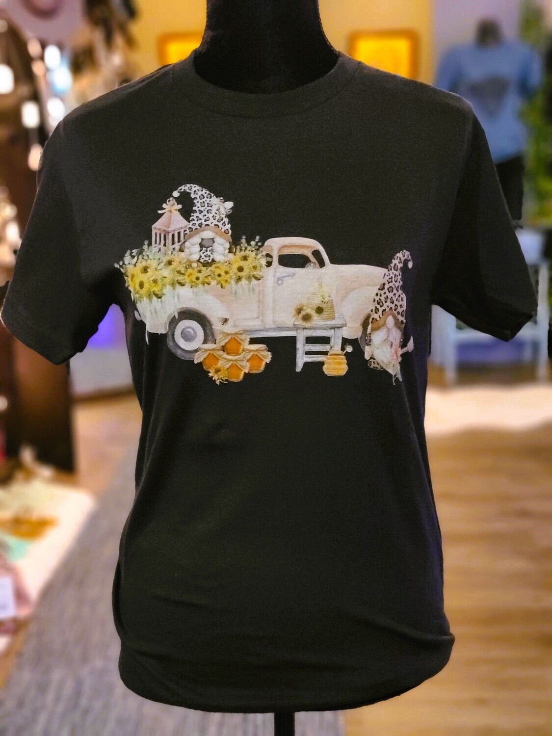 Sunflowers Gnome Truck Black T-Shirt