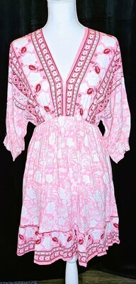 Pink Floral V Neck Dress