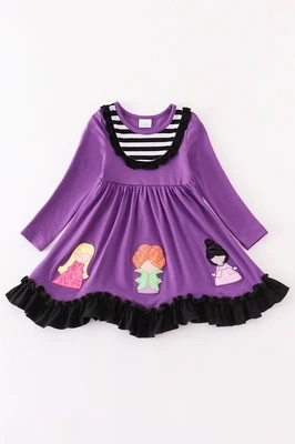 Girls Purple Hocus Pocus Ruffle Dress