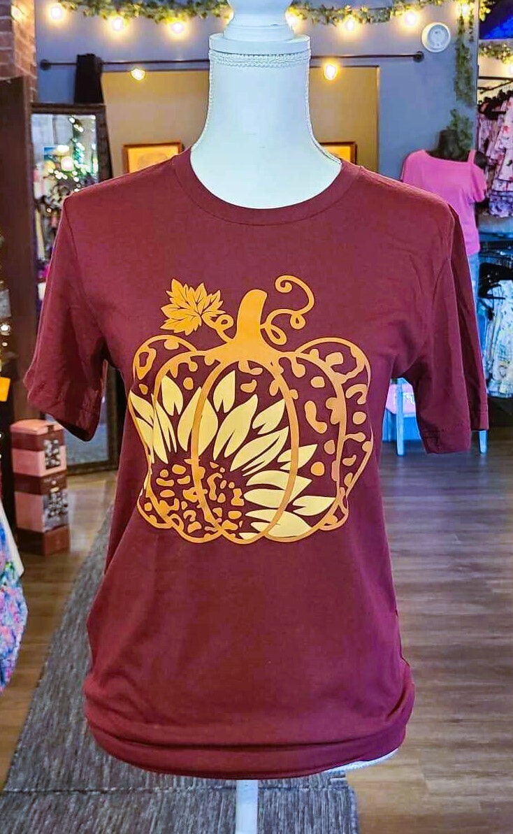 Bella Canvas Burgundy Pumpkin Sunflower T-Shirt