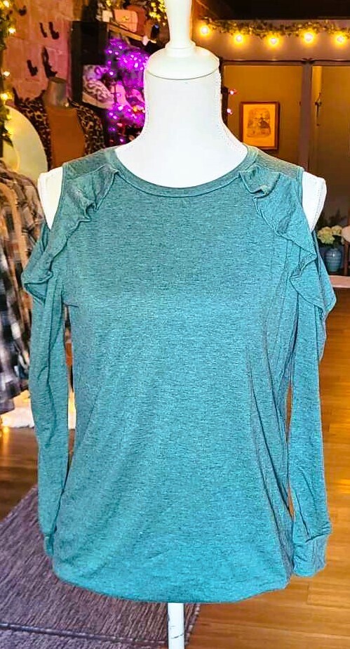 Green Cold Shoulder Long Sleeve Top