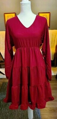 Wine Tiered Dress with Pockets