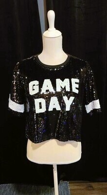 Black and White Sequin Game Day Cropped Top