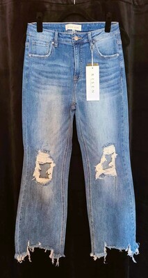Risen Medium Wash Distressed Cropped Straight Jeans